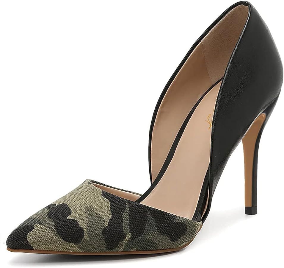 FOWT Women Classic Camouflage Pumps Pointed Toe High Heel Stiletto Pumps Shoes Cutout Design Two ... | Amazon (US)