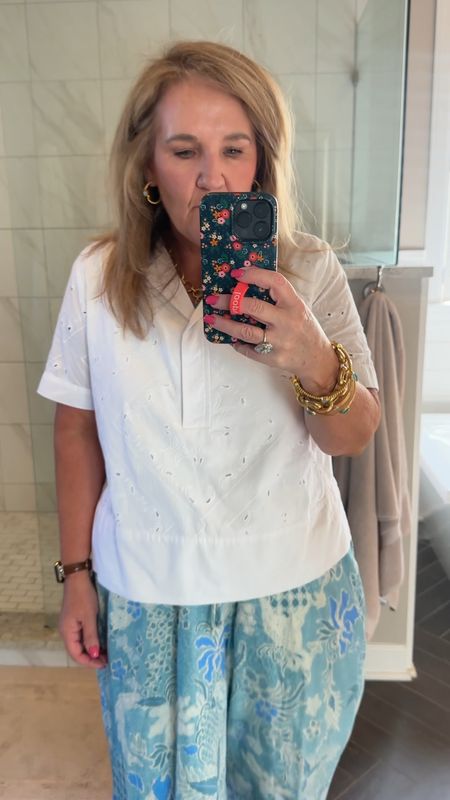 Saturday night outfit. Having some friends for dinner. 
Top size large
Pants size large short. You could prob size down if they don’t have your size. They’re roomy! 

Abercrombie Julie Vos Capri blue kohls white popover blouse dolce vita 

#LTKMidsize #LTKFindsUnder100 #LTKOver40