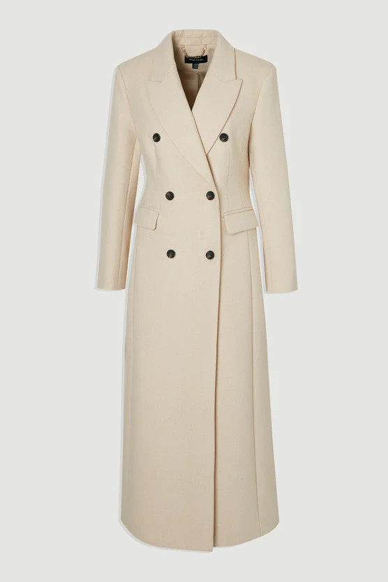 Stripe Wool Double Breasted Tailored Maxi Coat | Karen Millen UK + IE + DE + NL