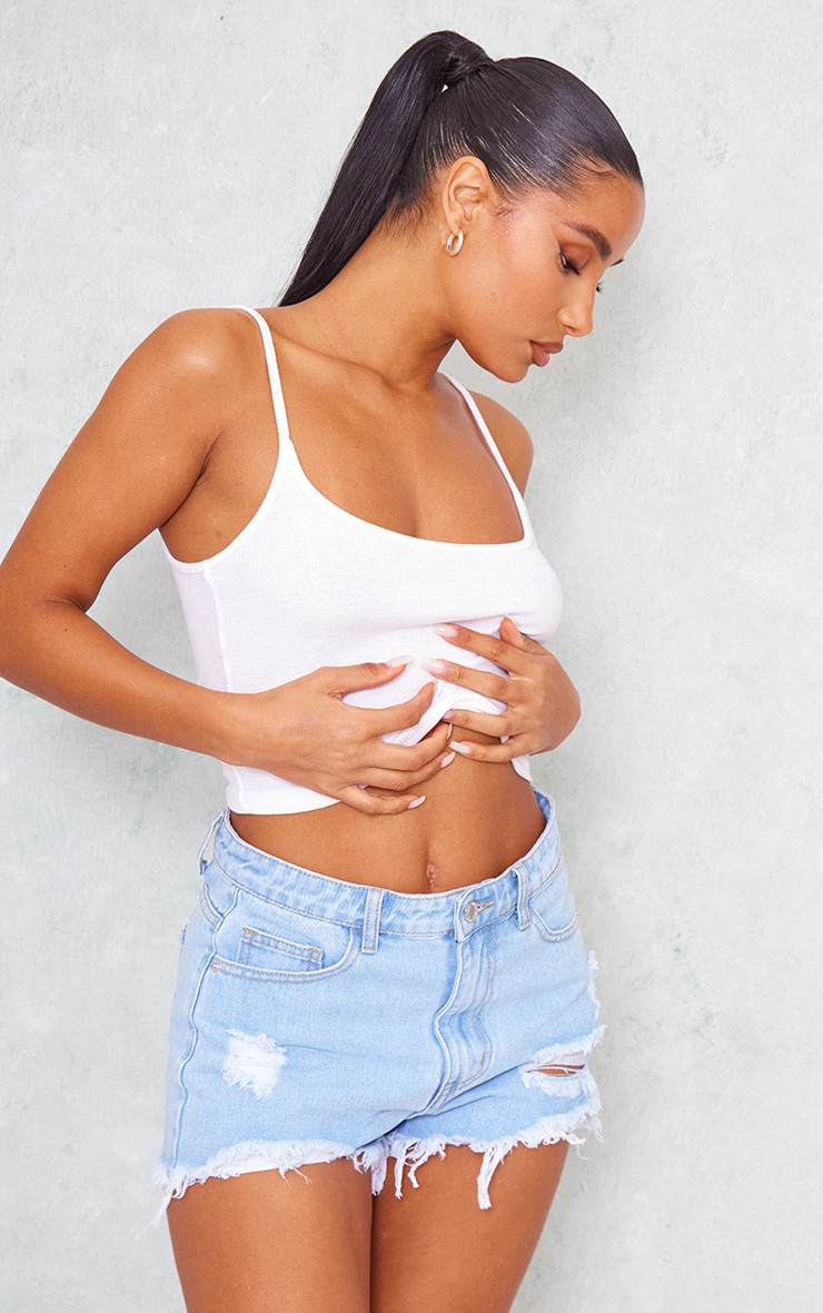 Light Blue Wash Ripped Denim Shorts | Denim | PrettyLittleThing US