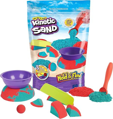 Kinetic Sand Mold n’ Flow, 1.5lbs Red and Teal Play Sand, 3 Tools Sensory Toys for Kids Ages 3+ | Amazon (US)