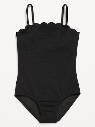 Bandeau Scallop-Trim One-Piece Swimsuit for Girls | Old Navy (US)