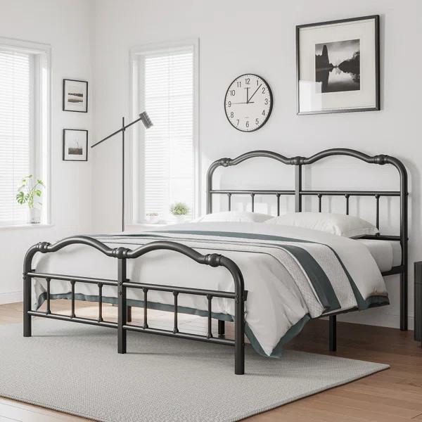 Amylia Double Wave Headboard and Footboard Heavy Duty Anti-sway 14in High Steel Tube Iron Bed wit... | Wayfair North America