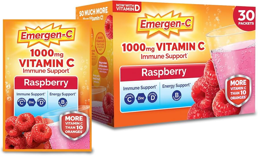 Emergen-C Vitamin C 1000mg Immune Support Powder, Raspberry, 30 Packets | Amazon (US)