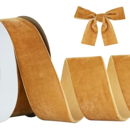 TONIFUL Khaki Gold Velvet Ribbon 2 Inch x 25yds, Vintage Velvet Wide Ribbons, for Christmas Wreath Decoration Handmade Craft Ornaments Gift Wrapping & Bow Making, Valentine's Day Bouquet Packaging | Amazon (US)