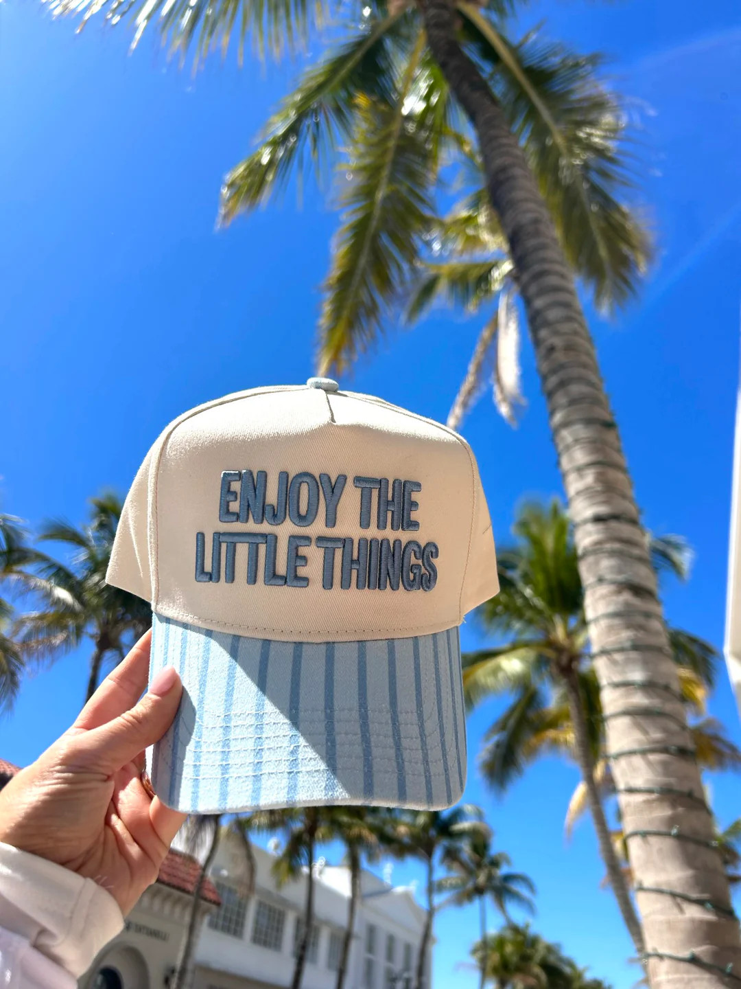 Enjoy the Little Things - Blue Stripe Vintage Trucker Hat | KenzKustomz