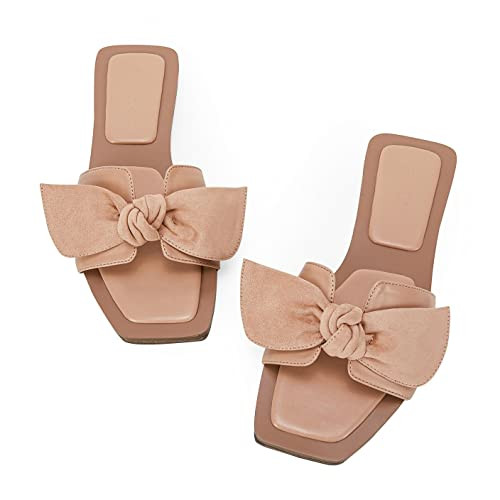 LAICIGO Womens Slip on Bow Sandals Dressy Comfortable Flat Sandals Square Toe Summer Slides | Amazon (US)