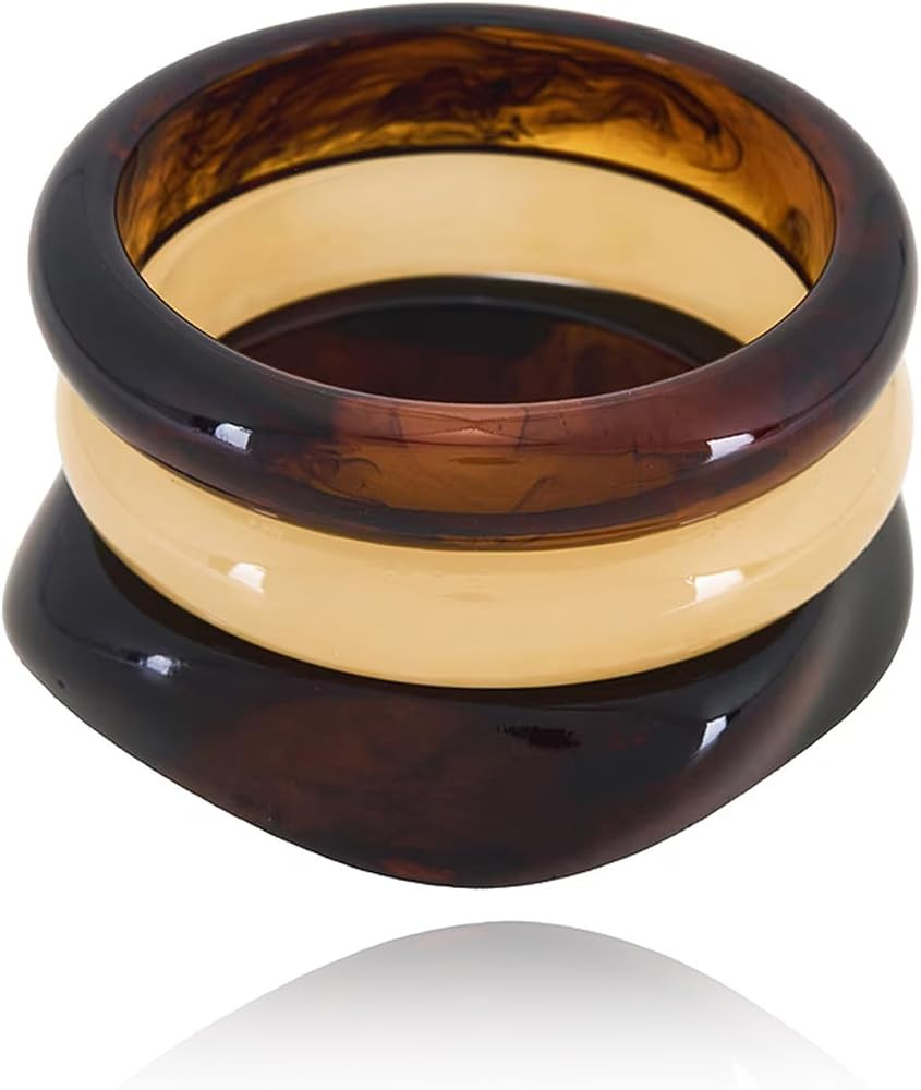 3 PCS Acrylic Resin Bracelet for Women Irregular Geometric Cuff Wide Wristband Bangles Trendy Chu... | Amazon (US)