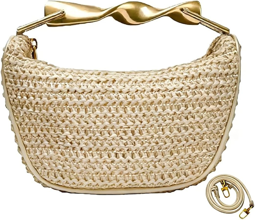 Straw Crossbody Bag for Women Gold Top-Handle Design Clutch Handbag Mini Summer Beach Satchels Pu... | Amazon (US)