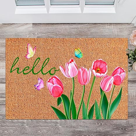 Ceenna Spring Welcome Coir Doormat Outdoor Hello Spring Front Door Mat Tulip Butterfly Coir Doorm... | Amazon (US)