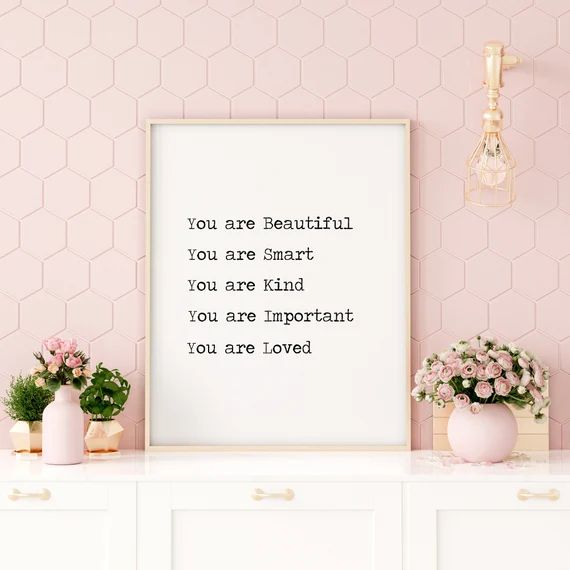 You Are Beautiful Print Girl Affirmation Wall Art Girl Room | Etsy | Etsy (US)