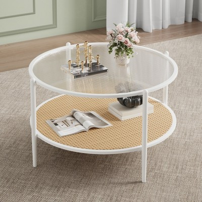 30" Modern Simple 2 Tier Boho Glass Top Metal Center Table, Round Coffee Table with Storage Shelf, , for Living Room, Small Space | Target