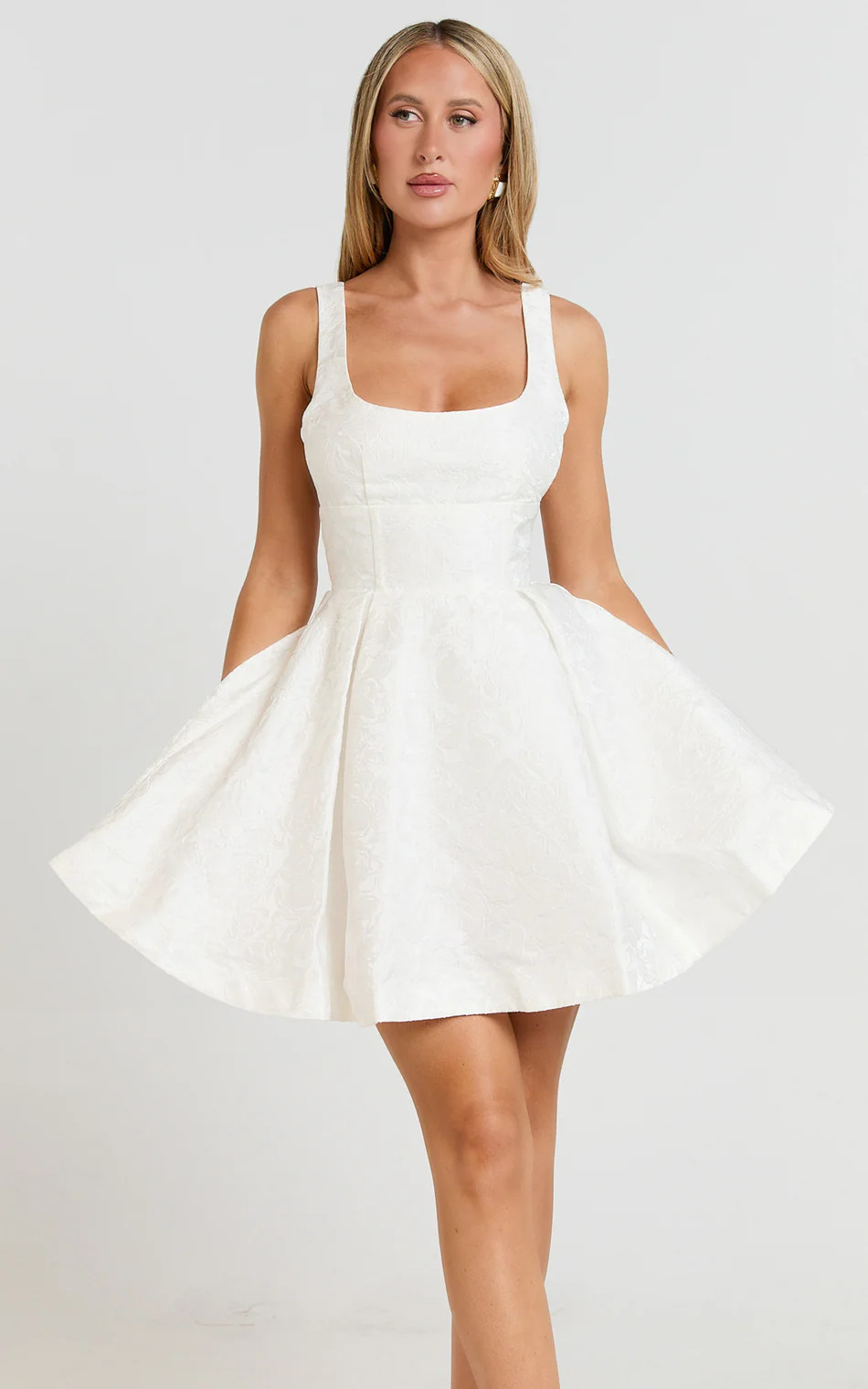 Corset Scoop Neck Fit and Flare Dress in Ivory | Showpo (US, UK & Europe)