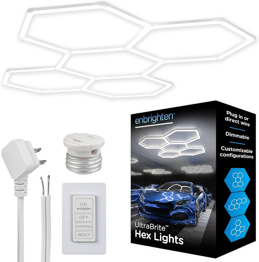 Enbrighten Ultrabrite Hexagon Garage Lights, 24 Pack, 5 Hex, 24,000lm, Dimmable with Remote, LED ... | Amazon (US)