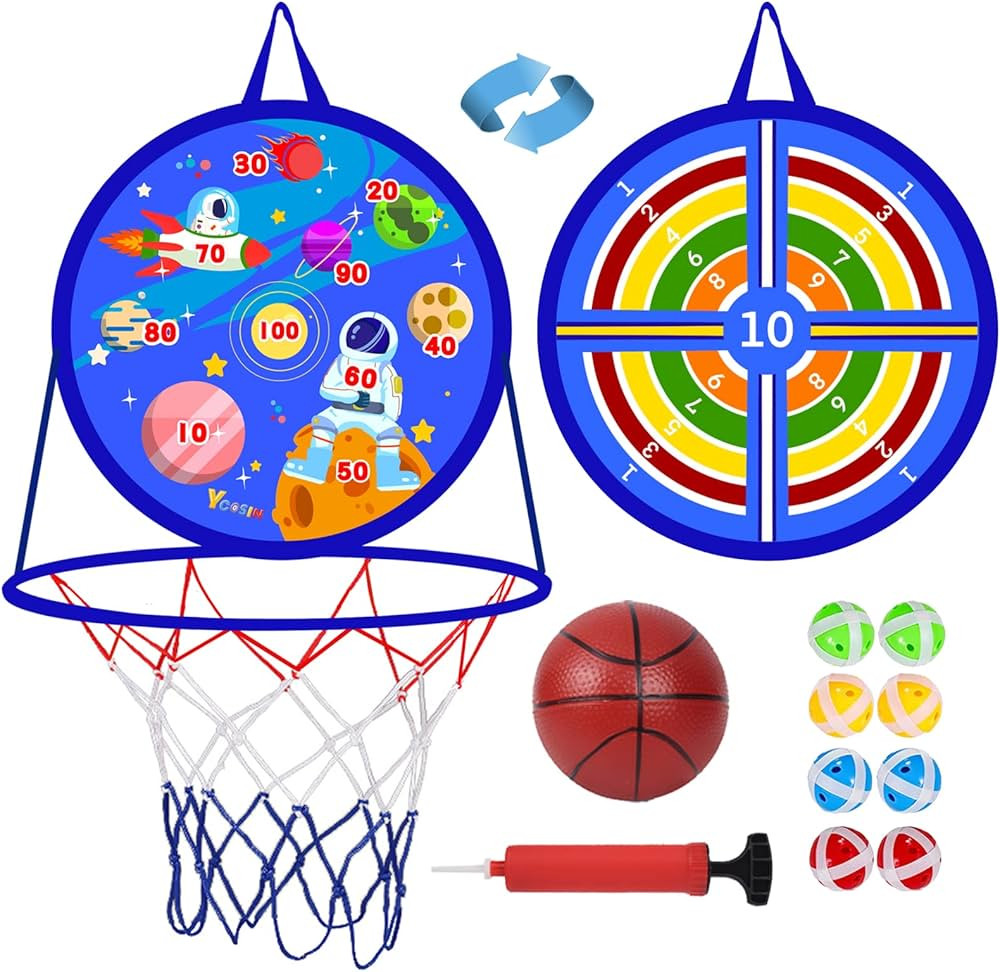 2 in 1 Basketball Hoop and Dart Board, 14" Dart Board for Kids, Basketball Hoop for Kids Toddlers... | Amazon (US)