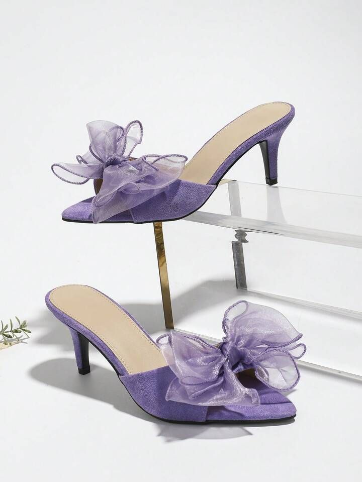 Women's Flower Decor Peep Toe High Heel Sandals, Elegant Summer Purple Faux Suede Stiletto Sandal... | SHEIN