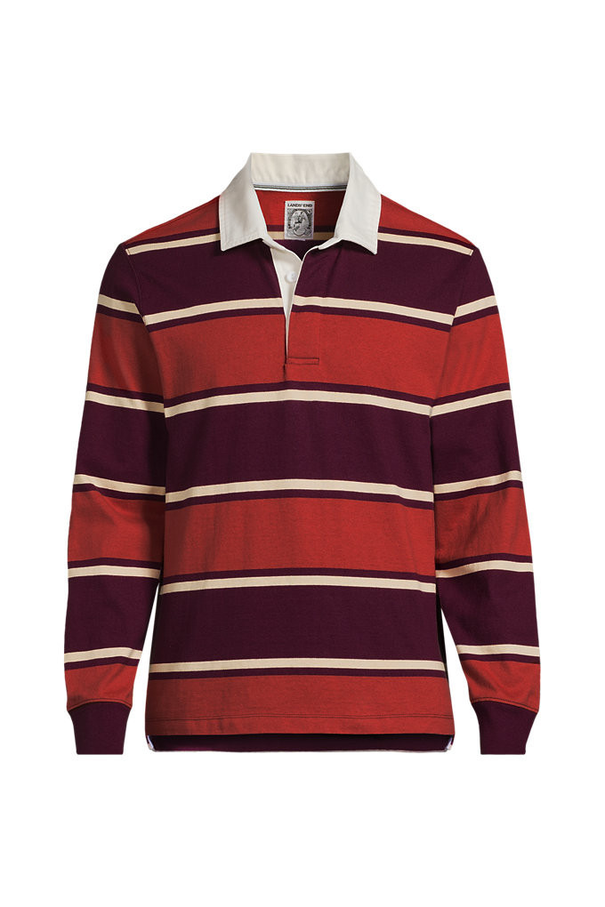 Men's Tall Long Sleeve Stripe Rugby Shirt - Lands' End - Red - M | Lands' End (US)