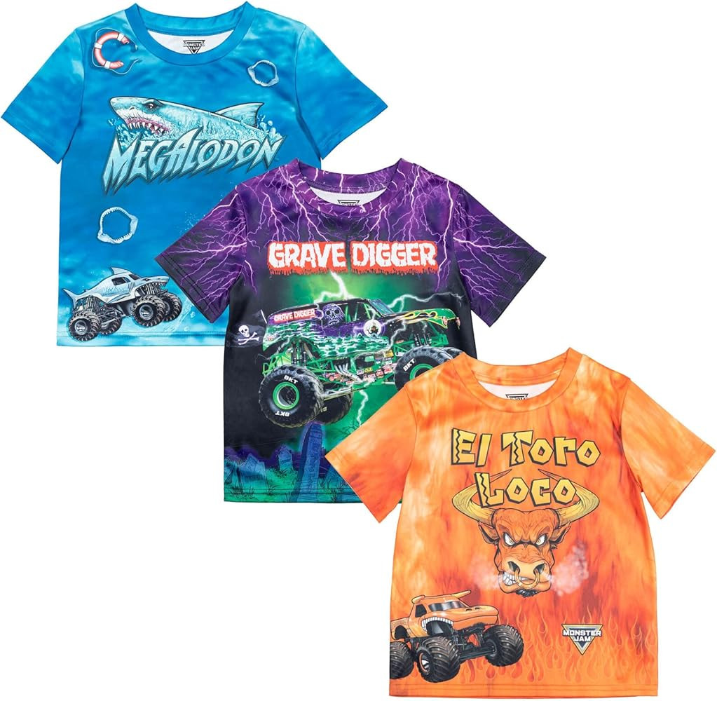 Monster Jam 3 Pack T-Shirts Toddler to Big Kid Grave Digger El Toro Loco Megalodon | Amazon (US)