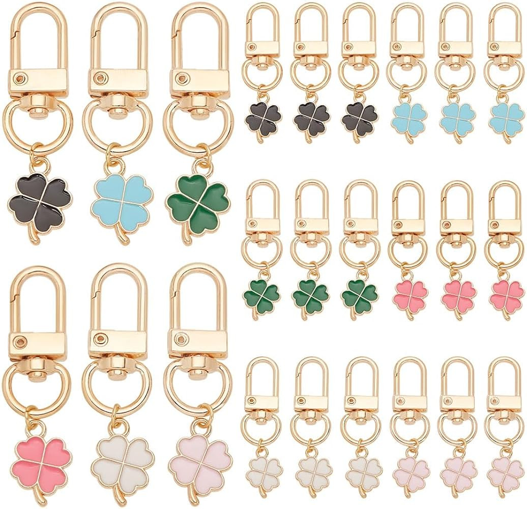 PH PandaHall 24pcs Clover Keychain 6 Colors Four Leaf Key Chain Alloy Shamrock Enamel Pendant Luc... | Amazon (US)