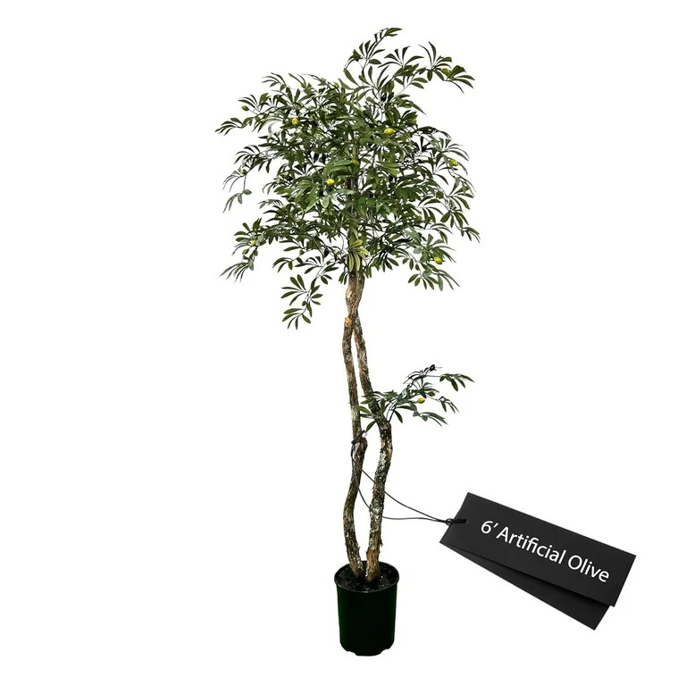 Handmade 6ft Mediterranean Olive Artificial Tree with Ethically Sourced Real Wood Trunks, Hypoall... | Walmart (US)