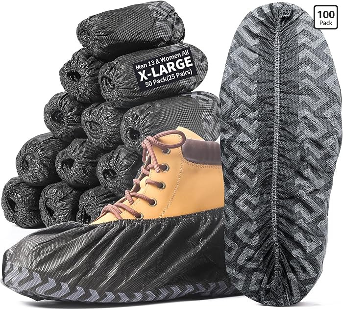 X-Large 50 Pack Shoe Covers Disposable Non-Slip, Black Non-Woven Fabric Boot Covers for Indoors B... | Amazon (US)