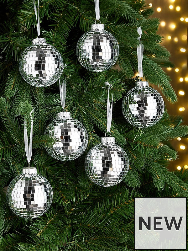 Very Home Set of 6 Silver Mirror Christmas Tree Baubles | Very (UK)