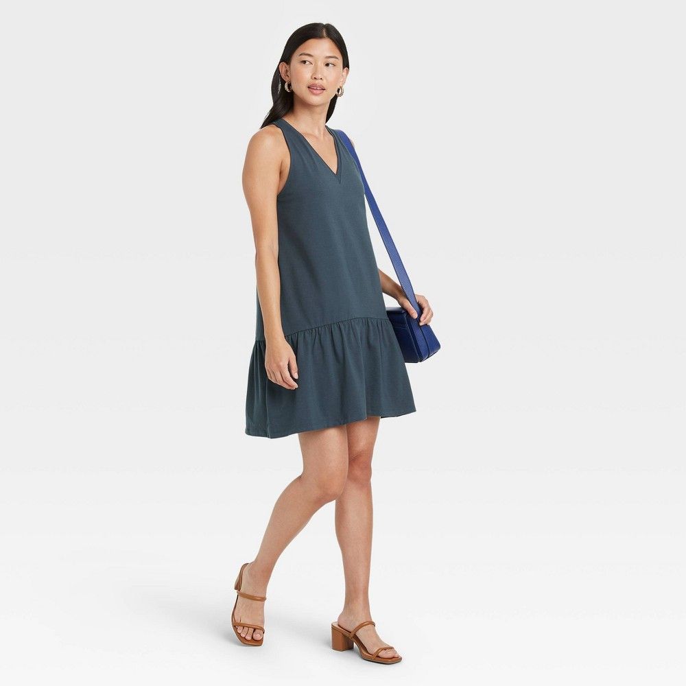 Women's Sleeveless Ruffle Hem Knit Dress - A New Day Navy XL, Blue | Target