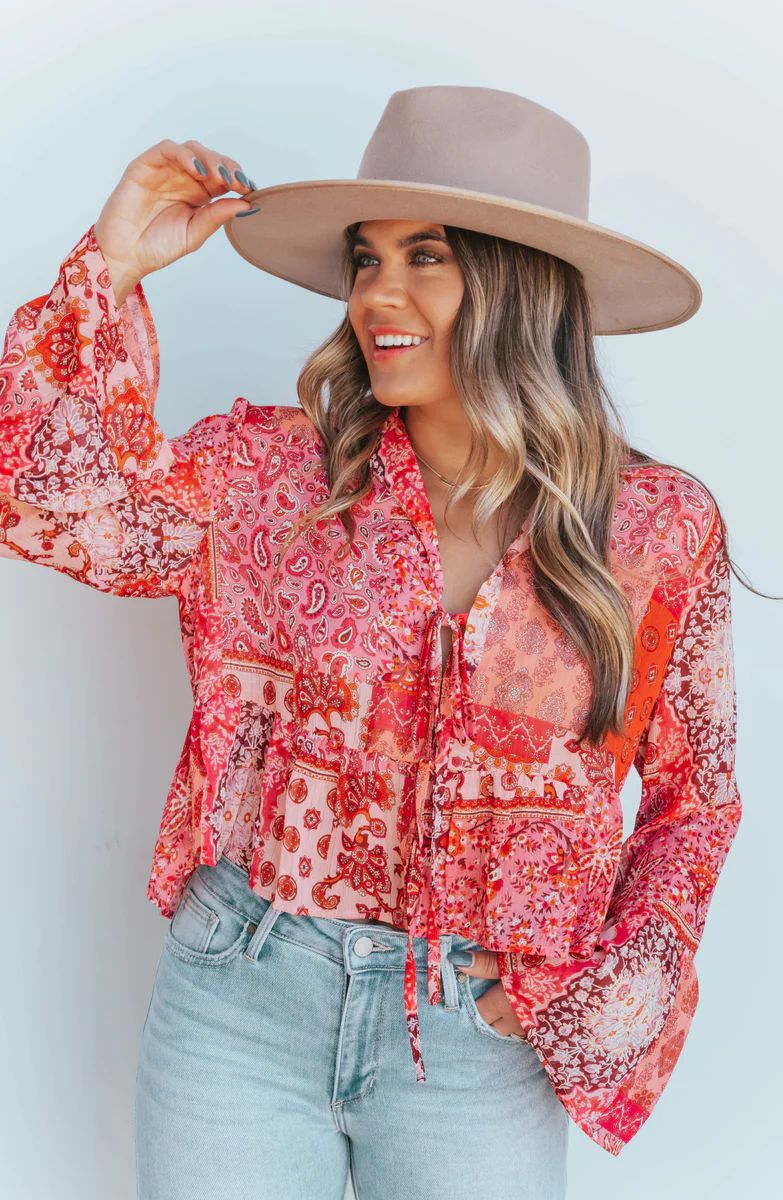 Cute Touch Pink/Red Patchwork Open Blouse | Apricot Lane Boutique