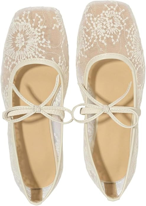 GORGLITTER Women's Lace Embroidery Ballet Flats Elegant Square Toe Flat Shoes | Amazon (US)