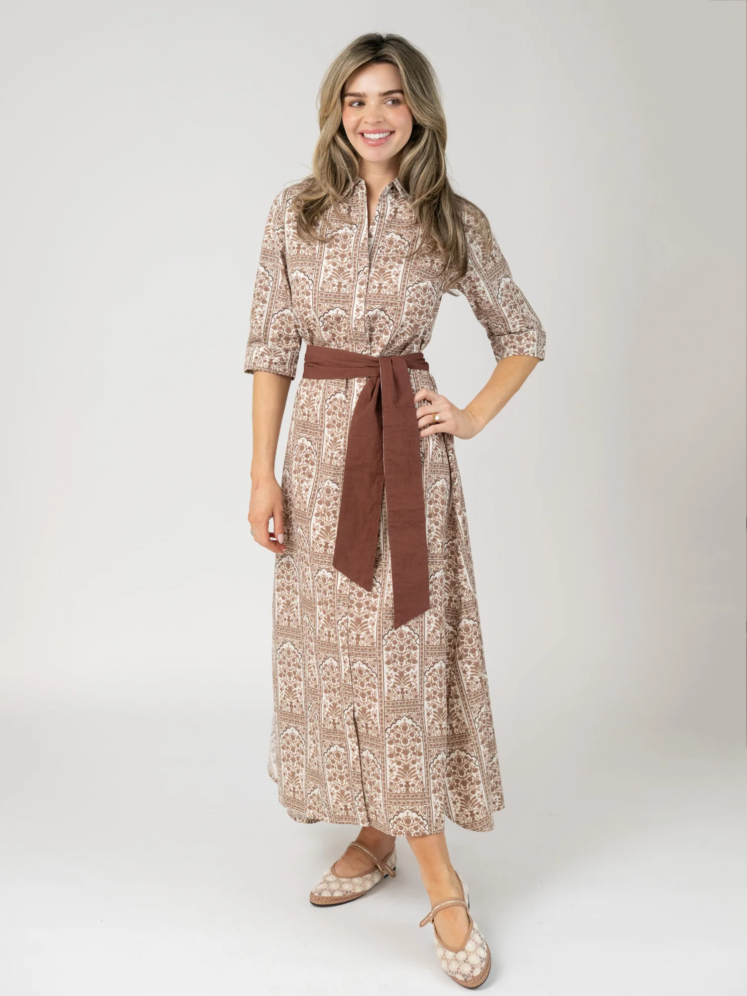 The Eloise Dress | Brown Mughal Block | Beau & Ro
