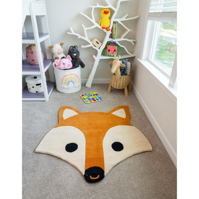 Unique Loom Playtime Kids Wool Collection Area Rug - Fox (4' 1" Round Orange and White/Ivory) | Target