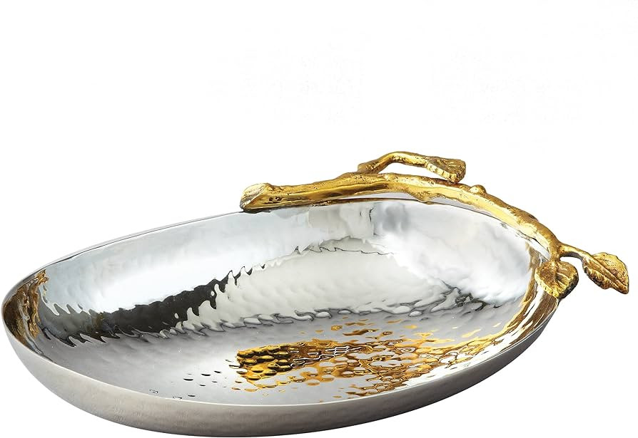 Elegance Golden Vine Hammered Stainless Steel Nut Bowl/Dish, Silver/Gold, 6.25" x 4.25" | Amazon (US)