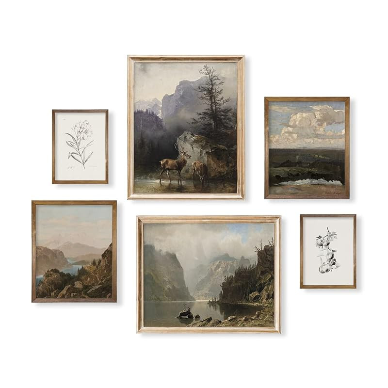 Vintage Farmhouse Large 11x14 Gallery of 6 Wall Decor - Nature Deer Flower Neutral Wall Art for B... | Amazon (US)