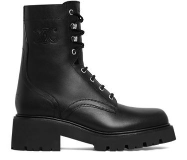 Celine Triomphe rangers mid lace-up Boucles d'oreillesot in shiny bullskin - CELINE | 24S US