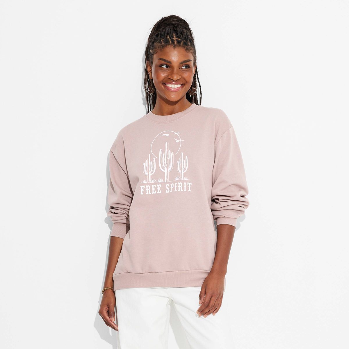 Women's Free Spirit Desert Scene Graphic Sweatshirt - Taupe M | Target