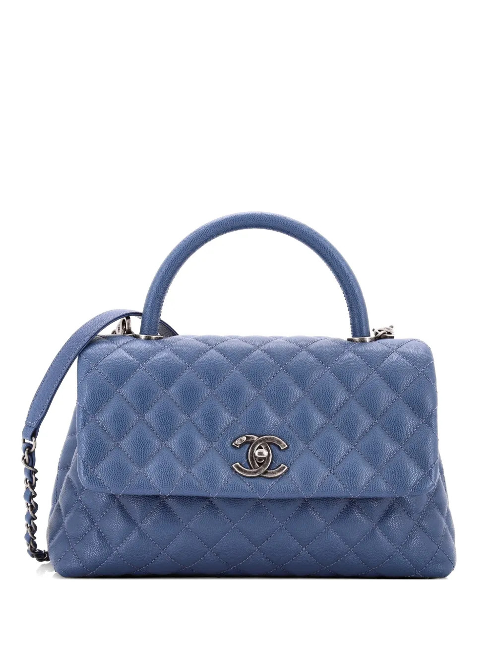 CHANEL Pre-Owned Coco Top Handle Bag Quilted Caviar Small Crossbody Bag | Blue | FARFETCH | Farfetch Global