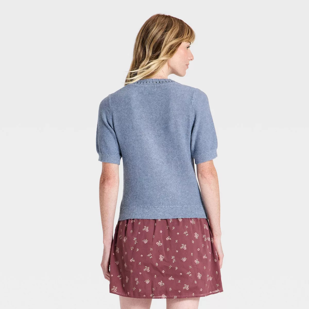Women's Short Sleeve Heirloom V-Neck Cardigan Sweater - Universal Thread\u2122 Heather Blue M | Target