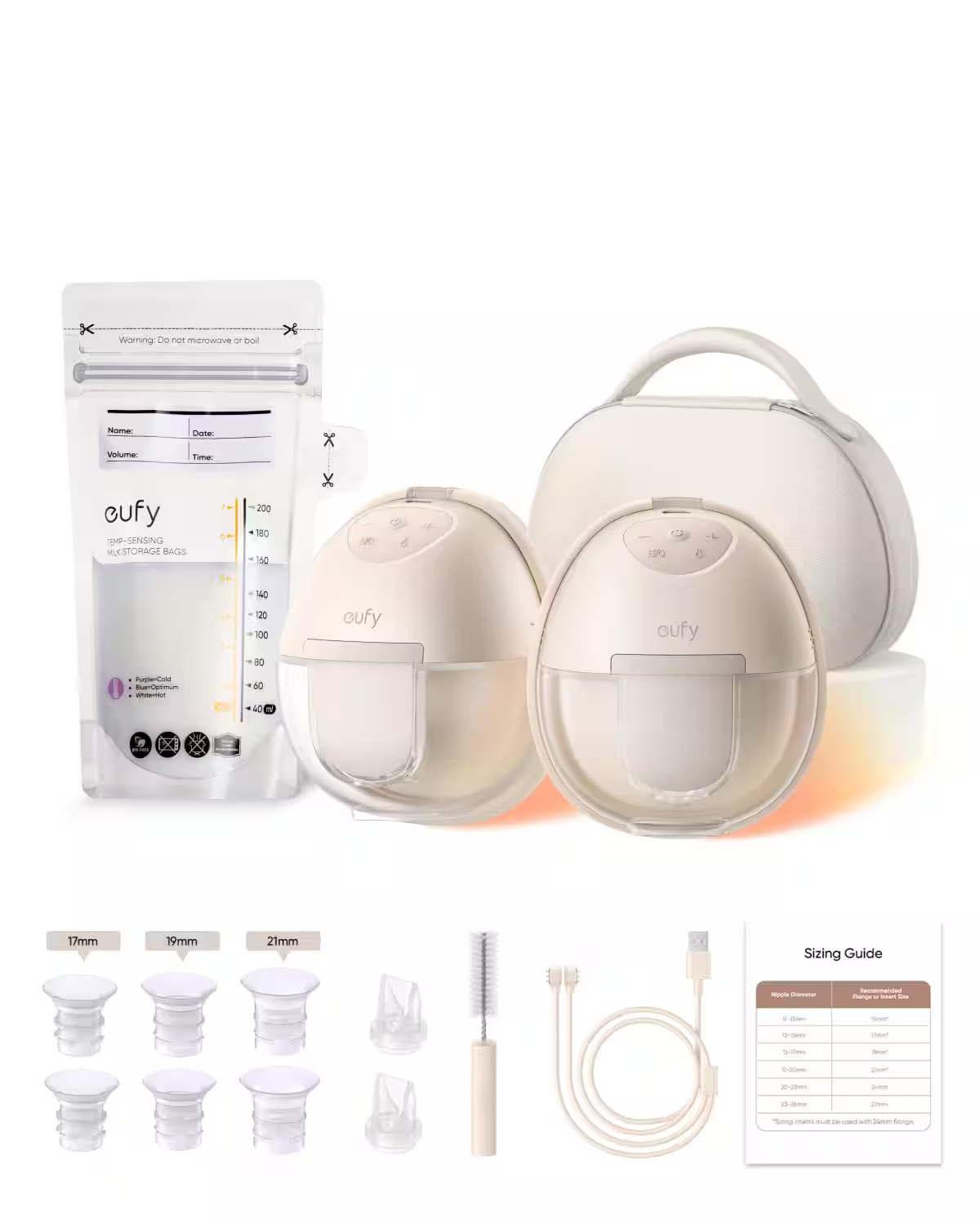 eufy - Heated Wearable Breast Pump S1 Pro with Milk Storage Bag, Hands‑Free in‑Bra, HeatFlow™ Tech, Wireless Charging Case - Brown | Best Buy U.S.