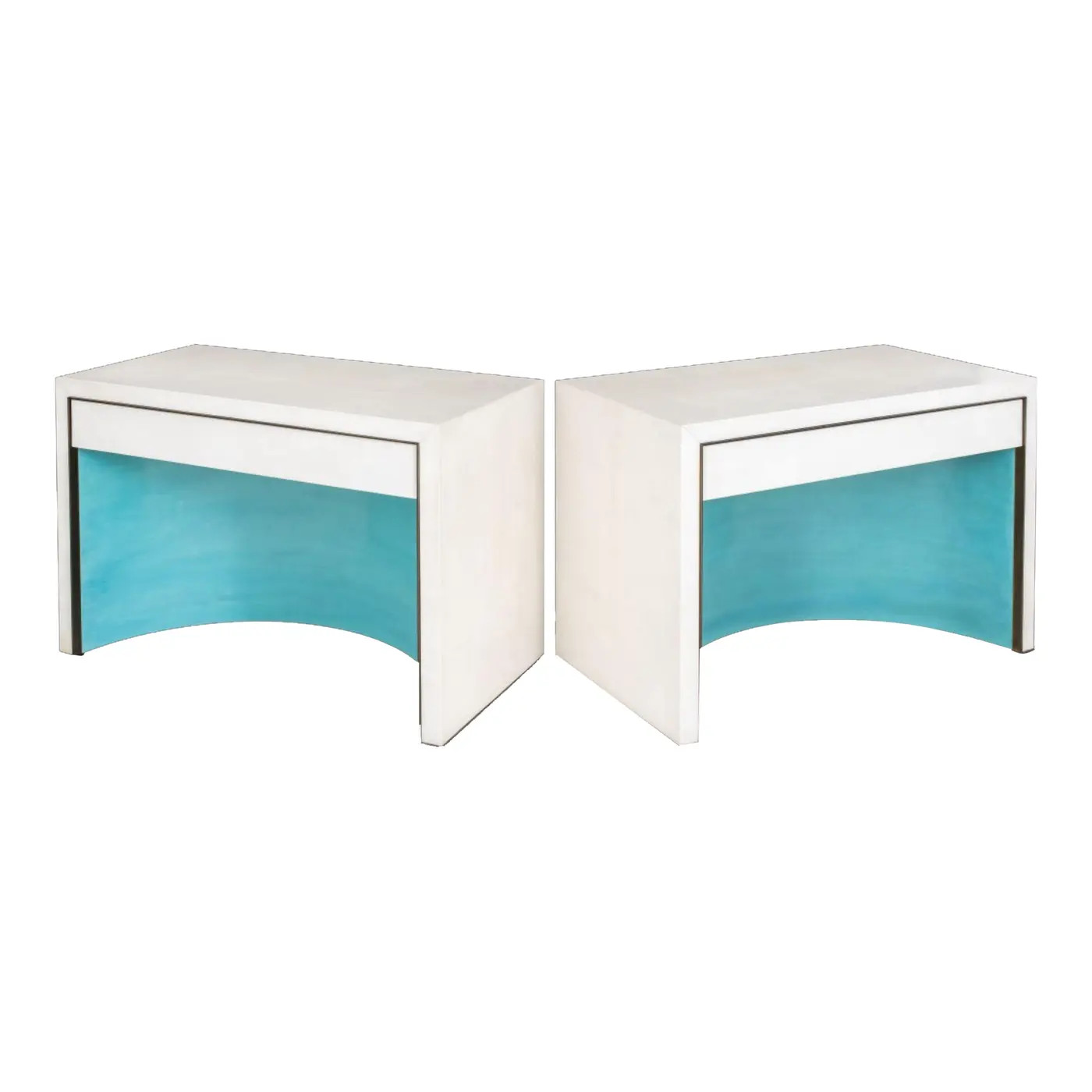 Jean-Michel Franck Style Leather Clad Tables, Pair | Chairish