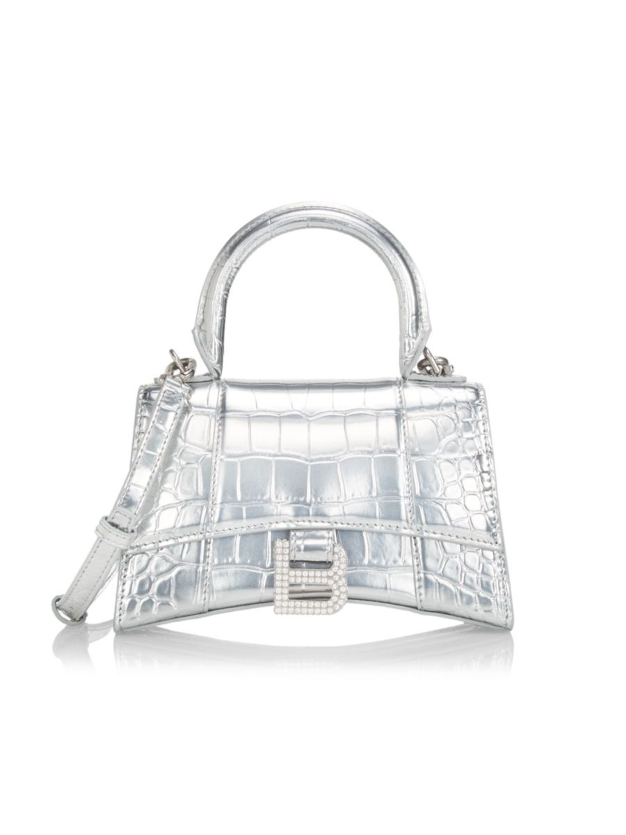 Hourglass XS Handbag Metallized Crocodile Embossed With Rhinestones | Saks Fifth Avenue