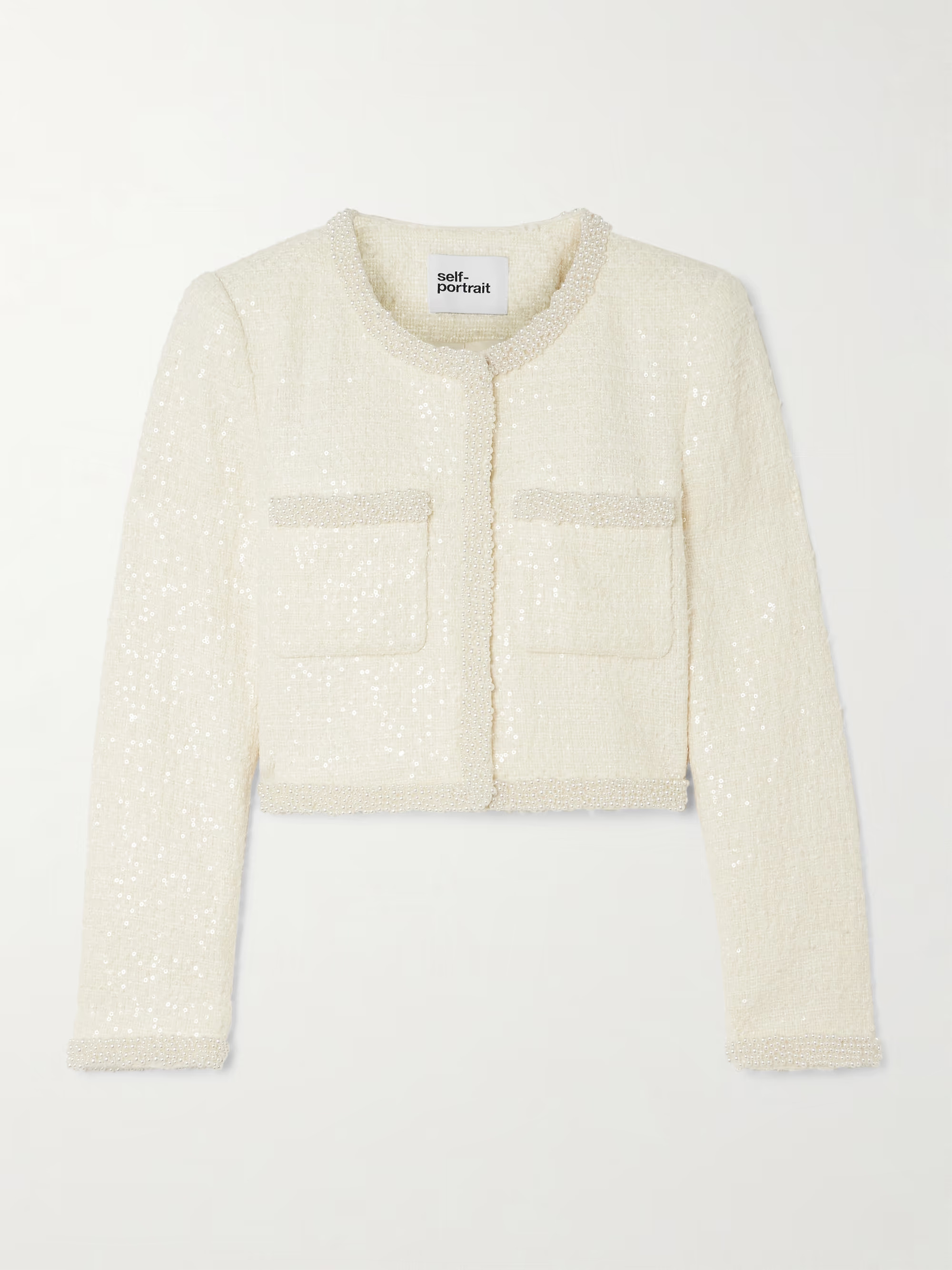 Cropped faux pearl-embellished sequined tweed jacket | NET-A-PORTER (UK & EU)