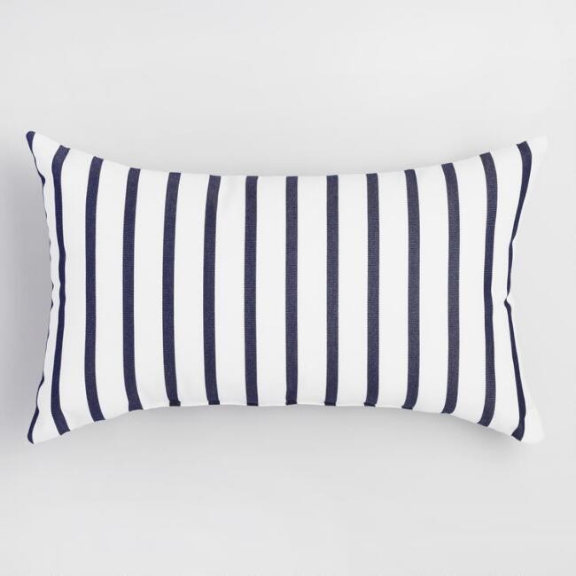 Sunbrella Indigo Lido Stripe Outdoor Lumbar Pillow | World Market