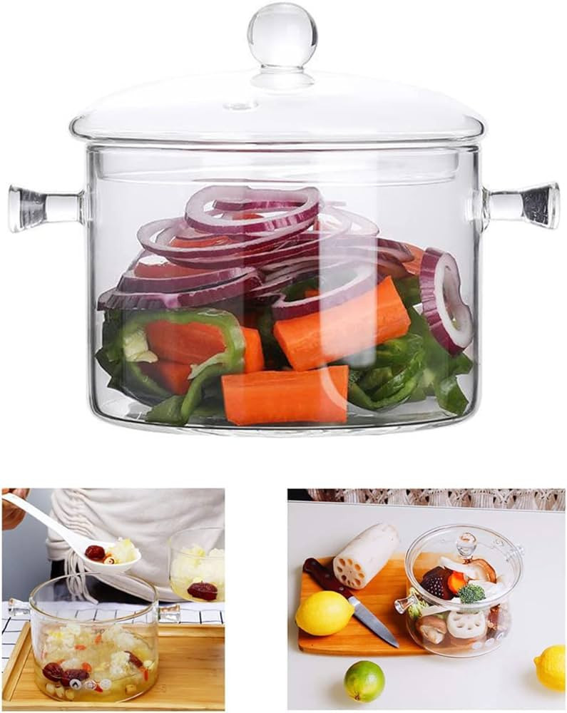 Glass Cooking Pot - 2L/67oz Glass Saucepan Heat-Resistant Borosilicate Glass Handmade Cookware Se... | Amazon (US)