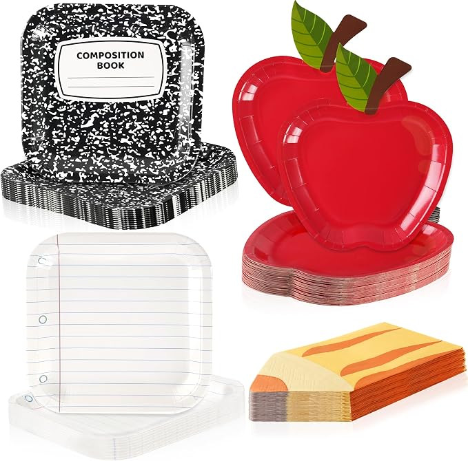 Back to School Disposable Paper Plates and Napkins, First Day of School Apple & Notebook Shaped P... | Amazon (US)
