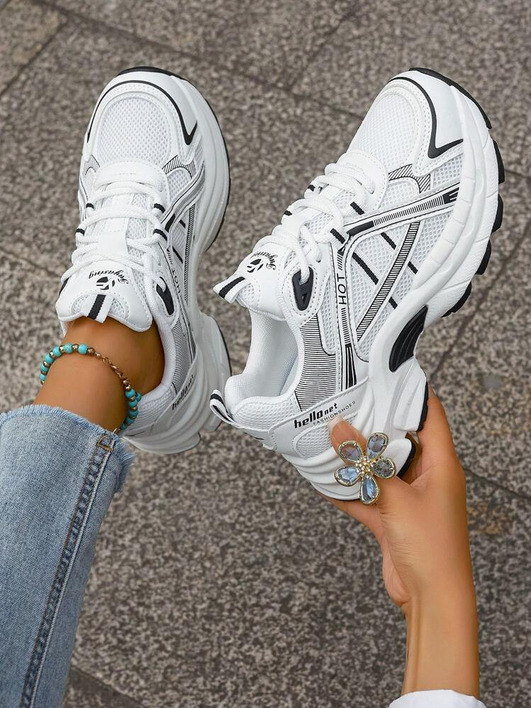 Fashionable Black & Brown Lace-Up Women's Chunky Sneakers, Versatile Style | SHEIN