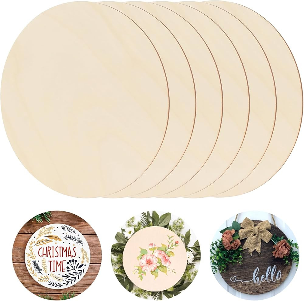Bewudy 6 Pieces of Wood Circles for Crafts, 8 Inch Unfinished Wood Circles Discs, Wooden Ornament... | Amazon (US)