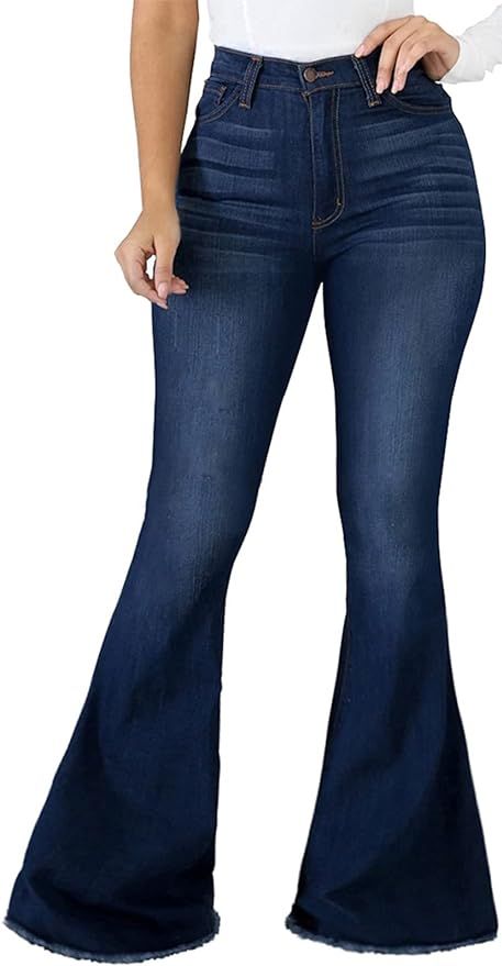 Bell Bottom Jeans for Women Ripped High Waisted Classic Flared Denim Pants | Amazon (US)