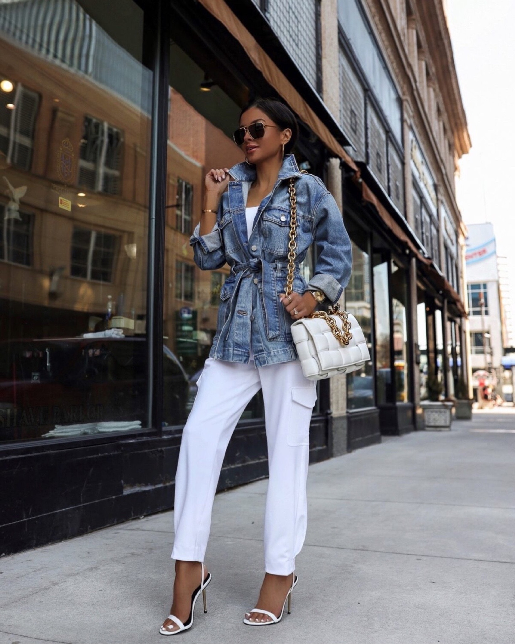Casual summer outfit ideas 
Express cargo pants wearing an XS
Express denim jacket 
Express cropped tank



#LTKunder100 #LTKunder50 #LTKsalealert