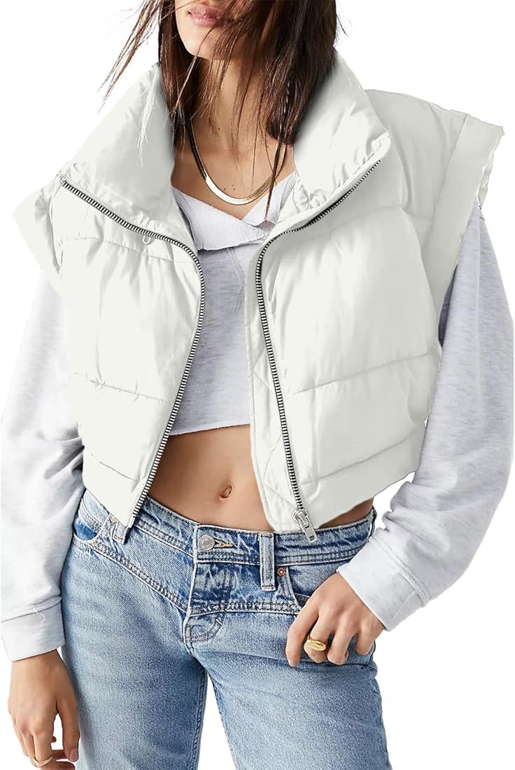Bnigung Women's Quilted Cropped Puffer Vest Winter Zip Up Puffy Crop Gilet Lightweight Sleeveless... | Amazon (US)
