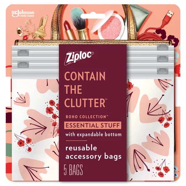 Ziploc Brand Boho Collection Essential Stuff Accessory Bags, 5 Bags | Walmart (US)